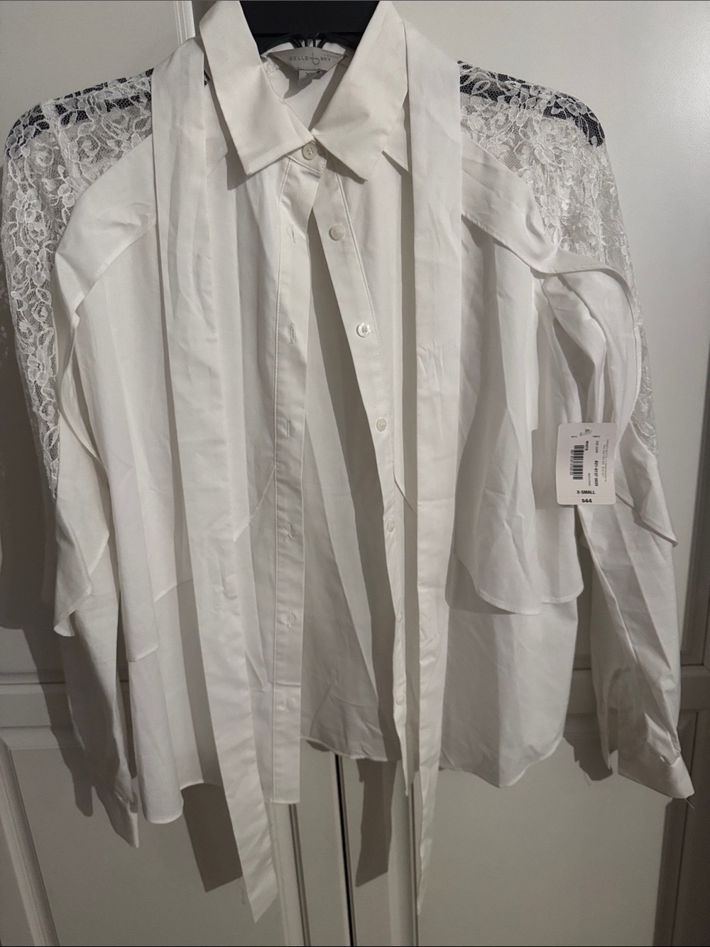 belle sky White Lace-Back Button-Down Shirt